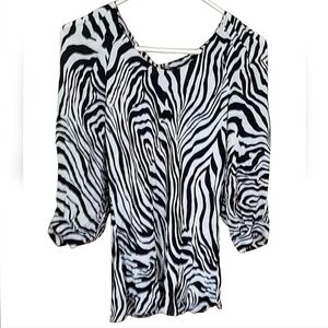 Vintage Zebra Animal Print 3/4 Victorian Sleeve Scoop Neck Blouse